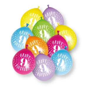 10 stycken Happy 9th Birthday 23cm latexballonger