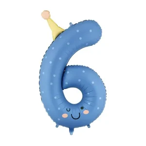 Folieballong med siffran "6", 86 cm"6", , blå