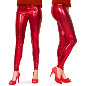 Legging Metallic Röd enfärgad